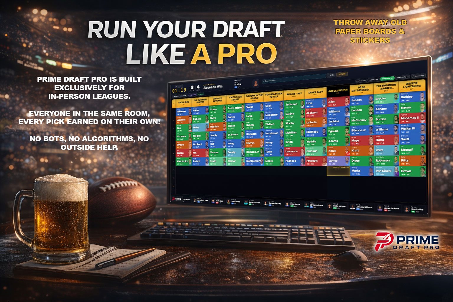 Prime Draft Pro draft board in action