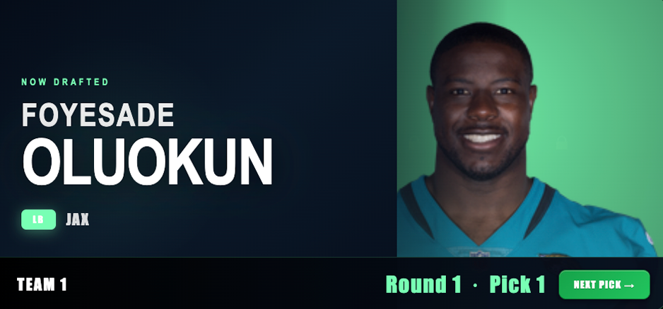 Prime Draft Pro pick announcement card