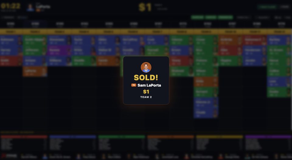Prime Draft Pro auction SOLD animation overlay